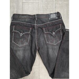 Kanji Jeans Mens Jeans 40x34 Black Contrast Stitch Embroidered Flap Pocket Denim